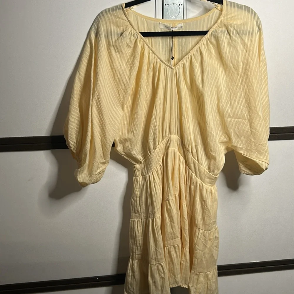 Mini Dress in Cream Flowy V-Neck with Tiered Skirt 100% Cotton with Poly Lining - Picture 8 of 9